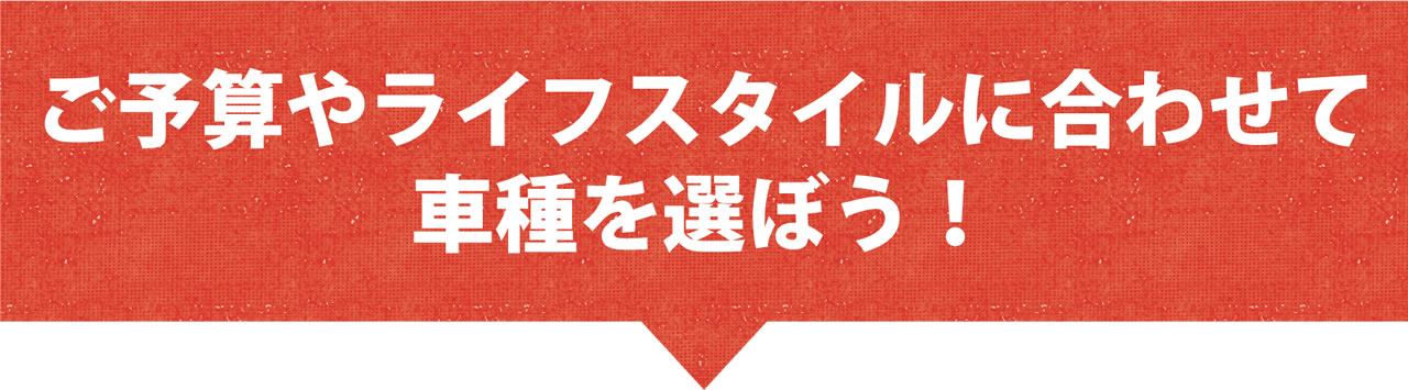 ご予算やライフスタイルに合わせて車種を選ぼう!